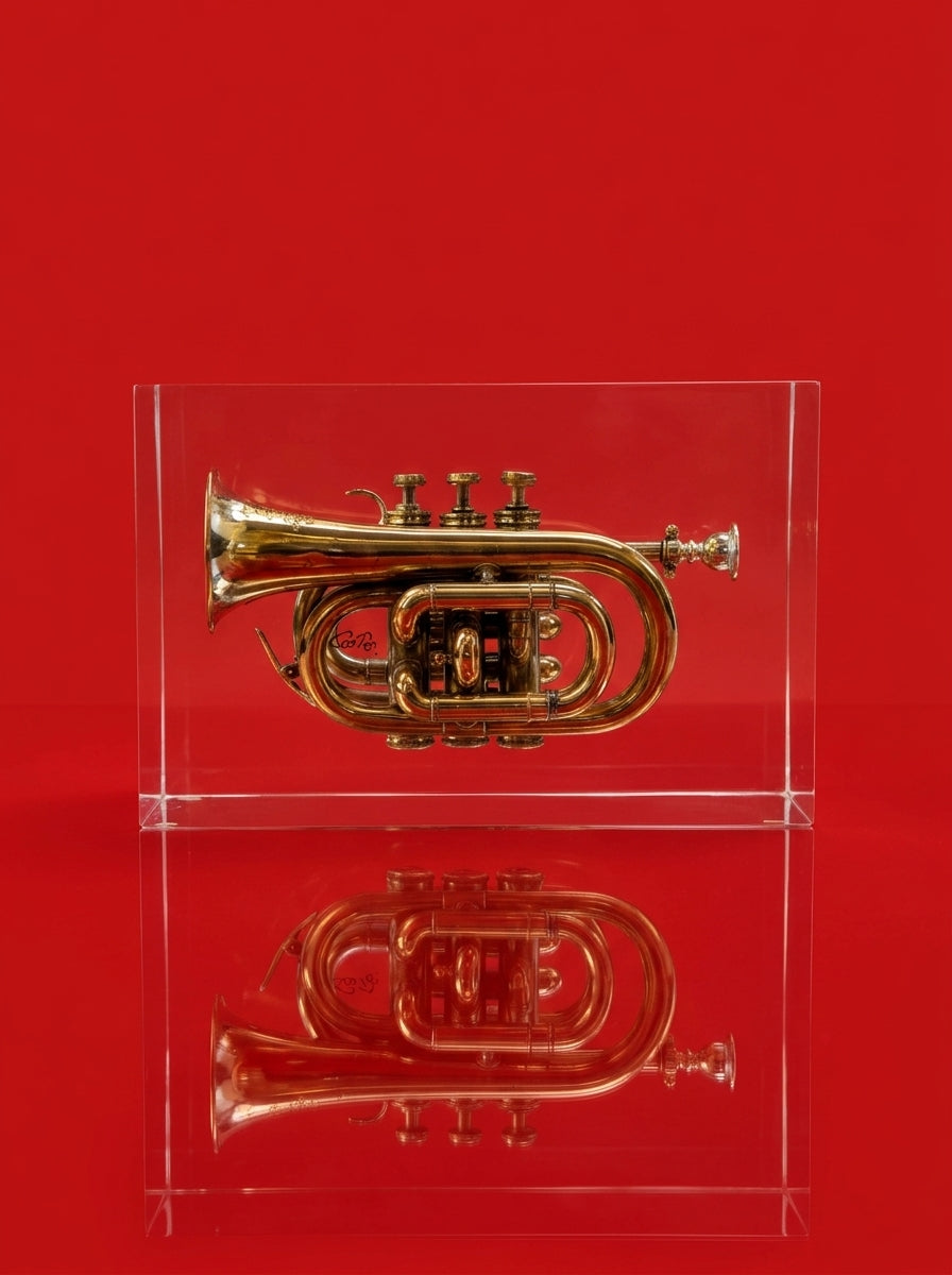 Trumpet trapped in glass