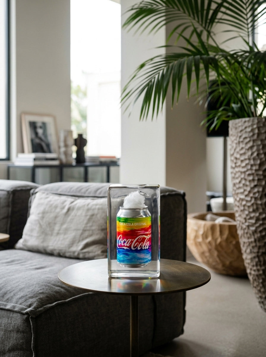 Rainbow coke trapped in a glass