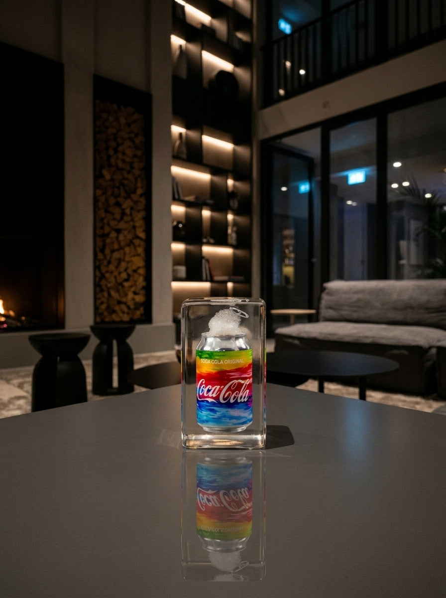 Rainbow coke trapped in a glass