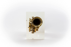 Trumpet trapped in glass