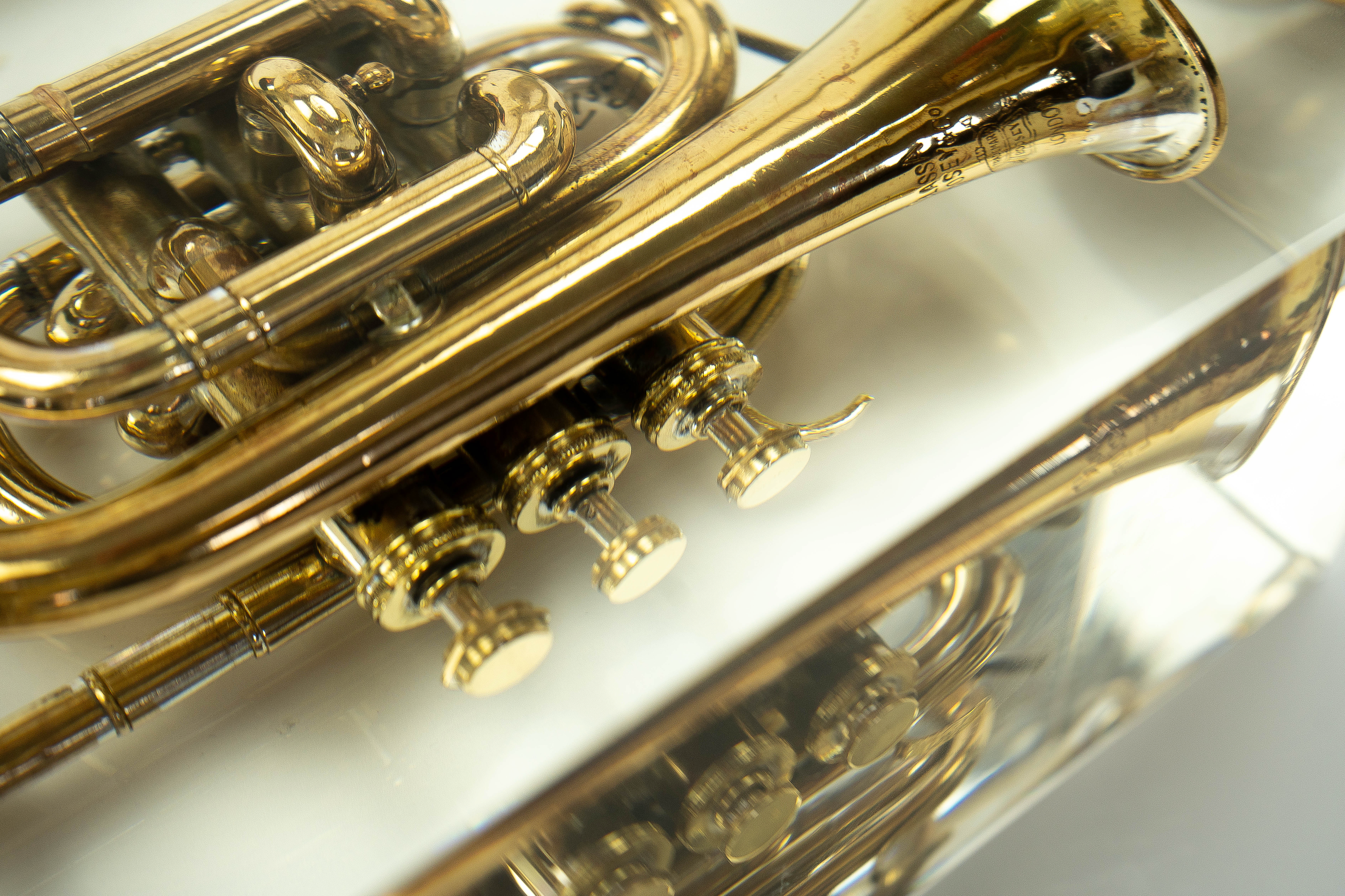 Trumpet trapped in glass